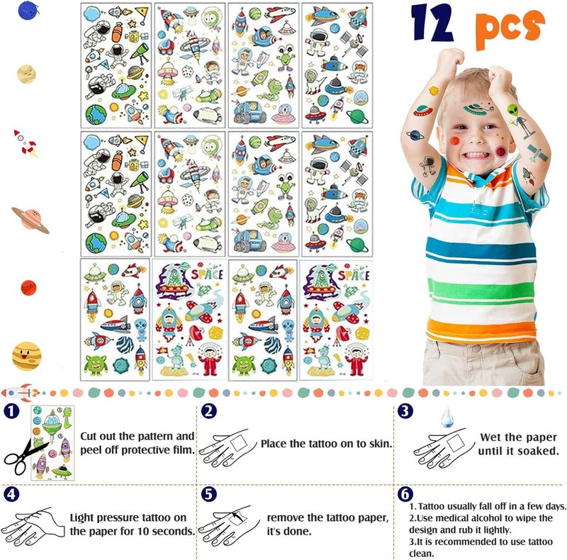 Beauenty 144 Pcs Space Party Favors Supplies - Space Toys, Slap Bracelets, Tattoo Stickers, Helicopter Keychains, and Gift Bag Accessories for Kids' Birthday Parties - Image 4